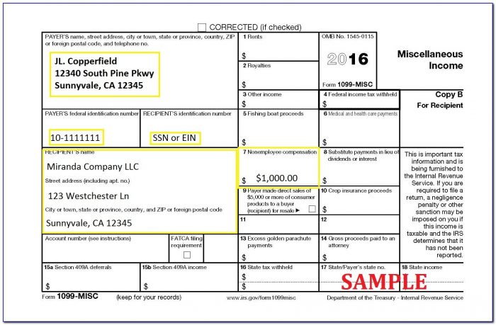 1099 Misc Form 2016 Fillable