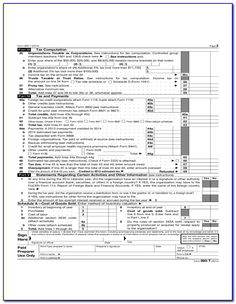 2014 Form 990 Ez Schedule A Instructions