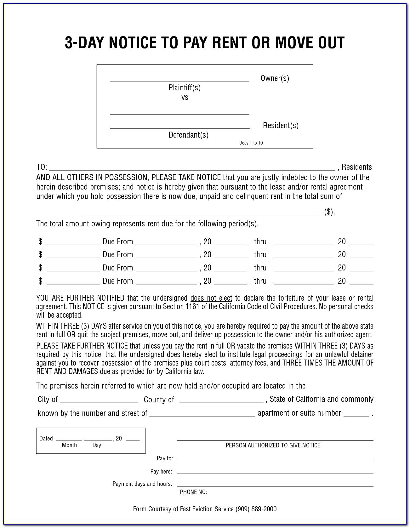 3 Day Eviction Notice Form California