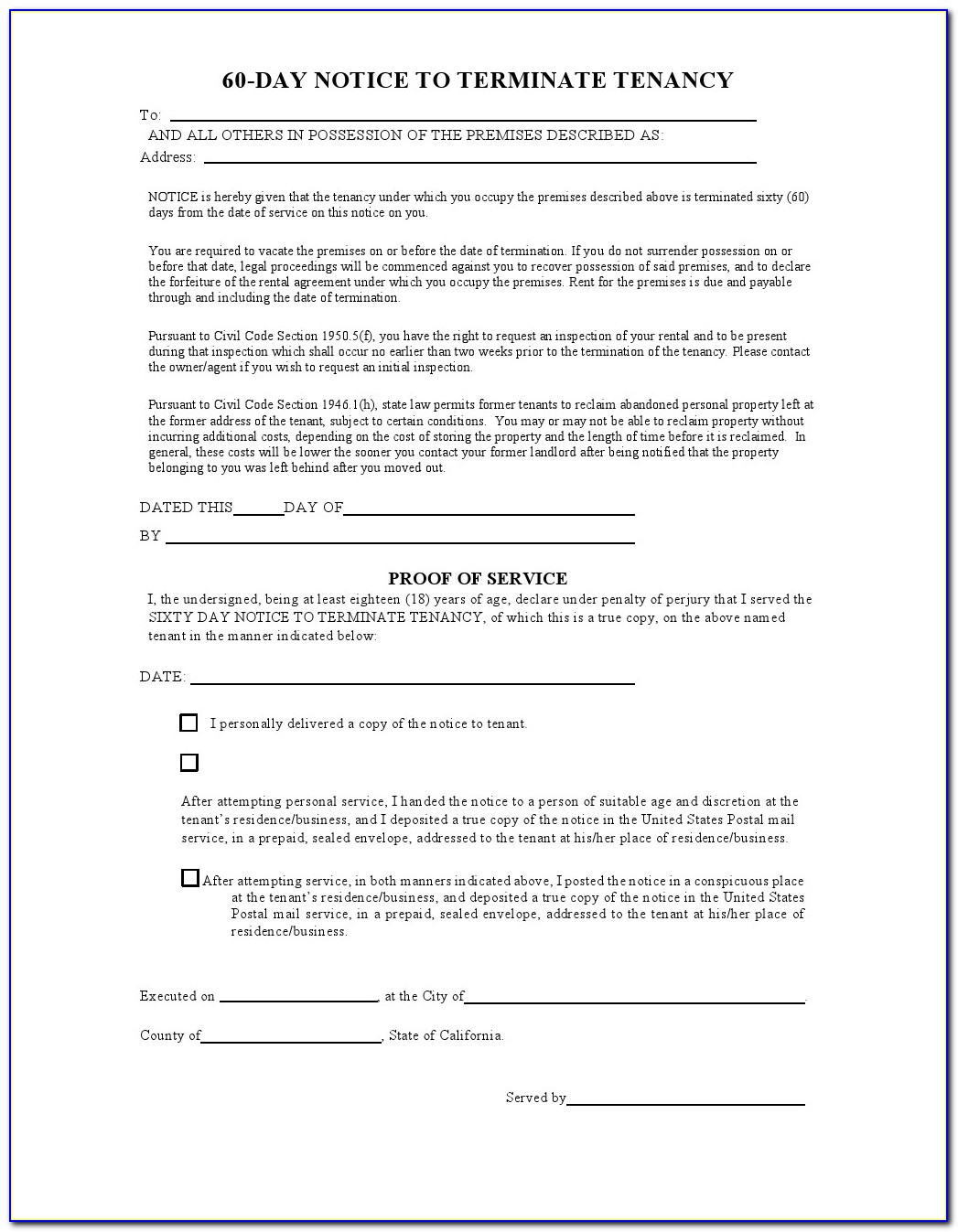 60 Day Notice To Vacate Form California