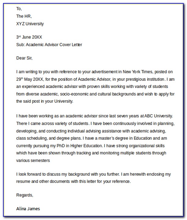Academic Advisor Cover Letter Templates