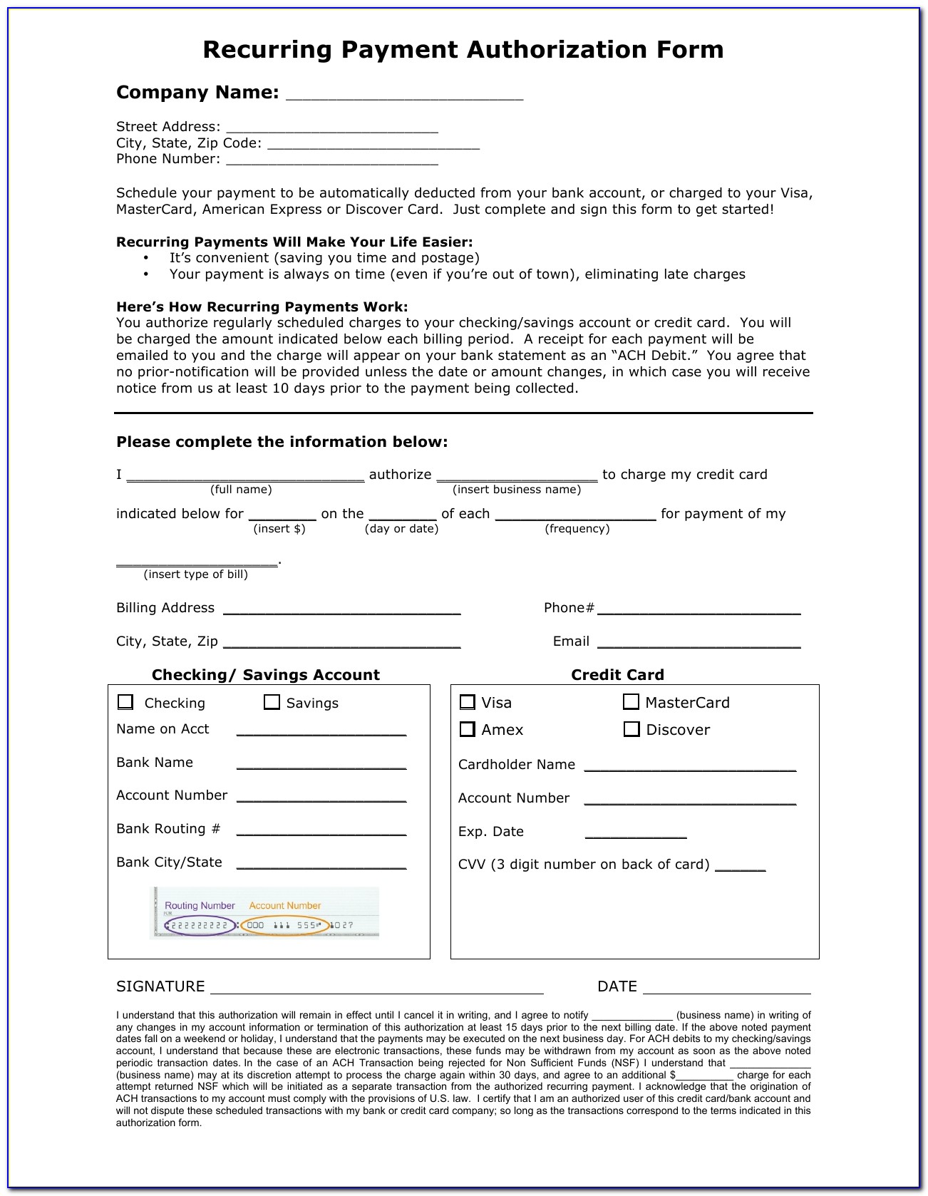 Download Recurring Payment Authorization Form Template | Credit Card Regarding Ach Authorization Form Template