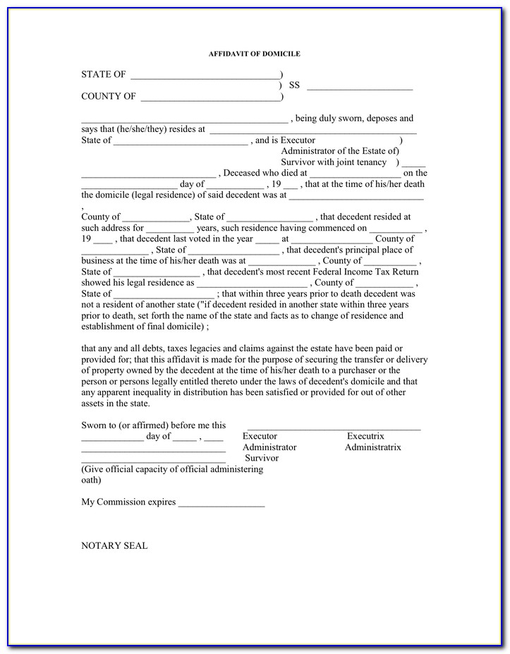 Affidavit Of Domicile Form Pennsylvania