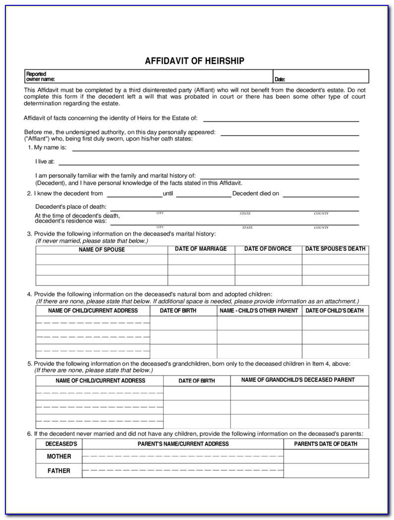 Affidavit Of Heirship Form California