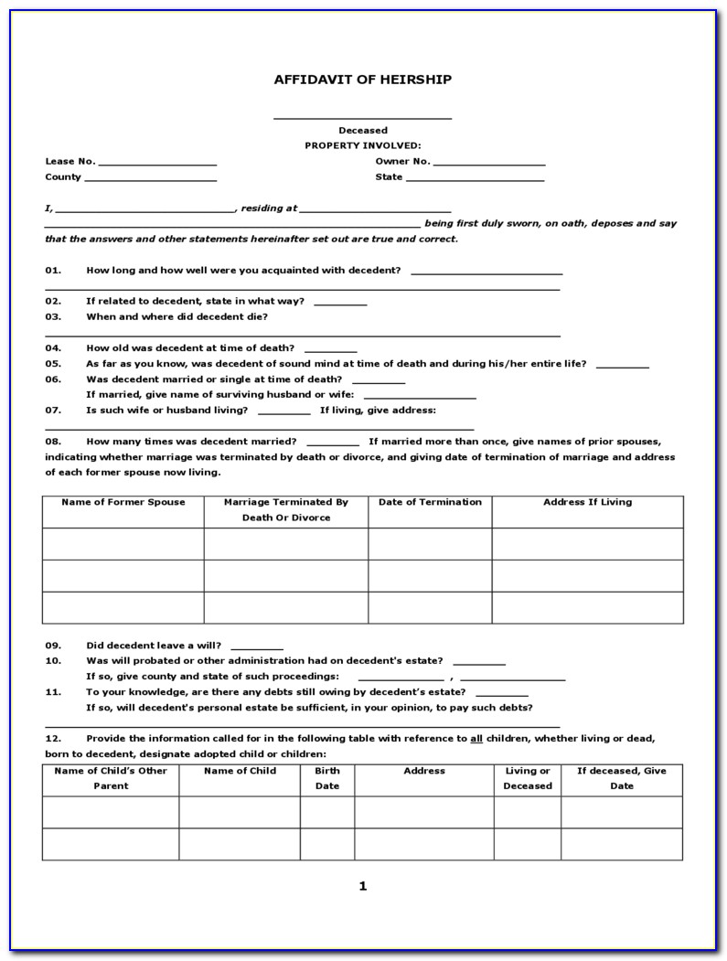 Affidavit Of Heirship Form Louisiana
