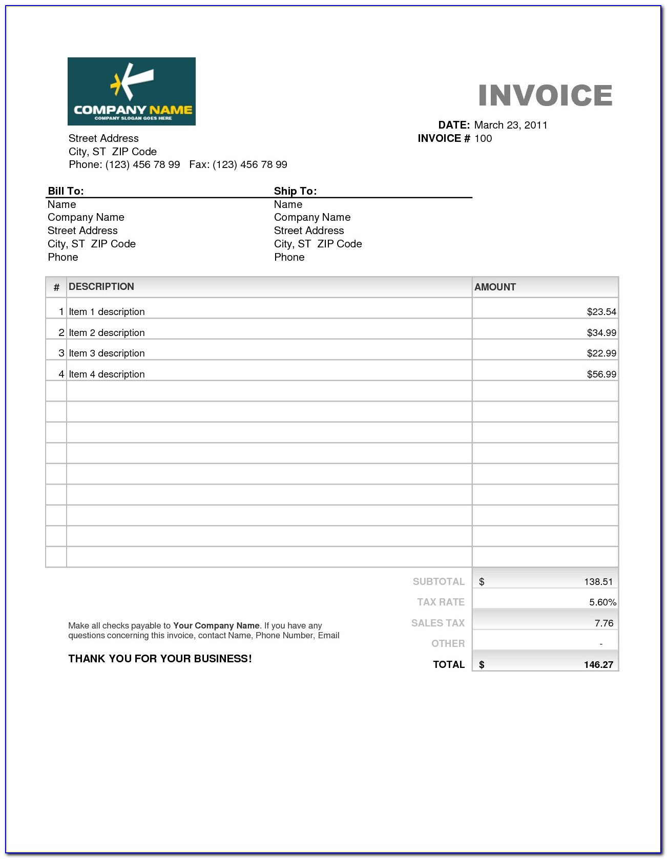 Aia Form G703 Excel New Excel Templates Invoice Templates Example Free Download