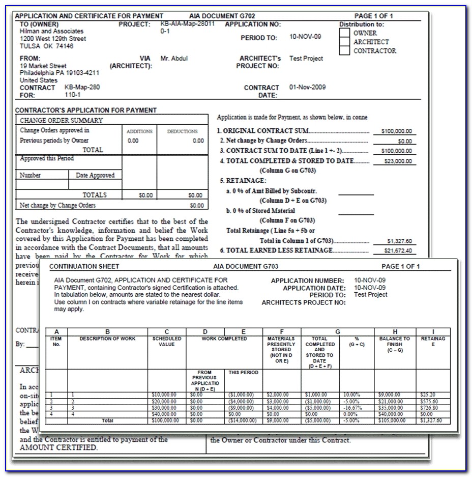 Construction Contract Billing Aia Format Invoice