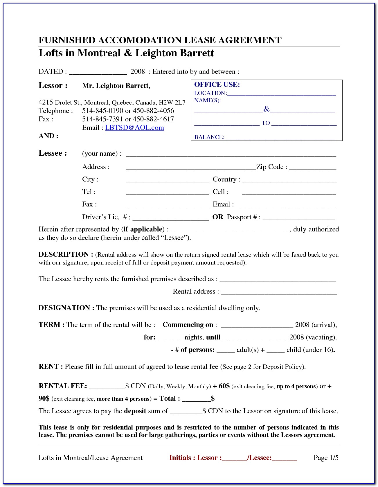 Blank Florida Lease Agreement Form