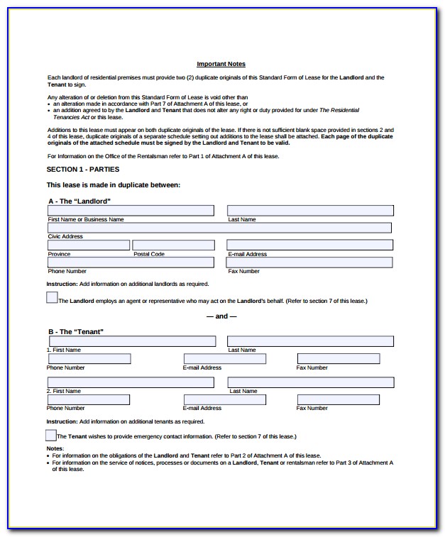 Blank Lease Agreement Contract