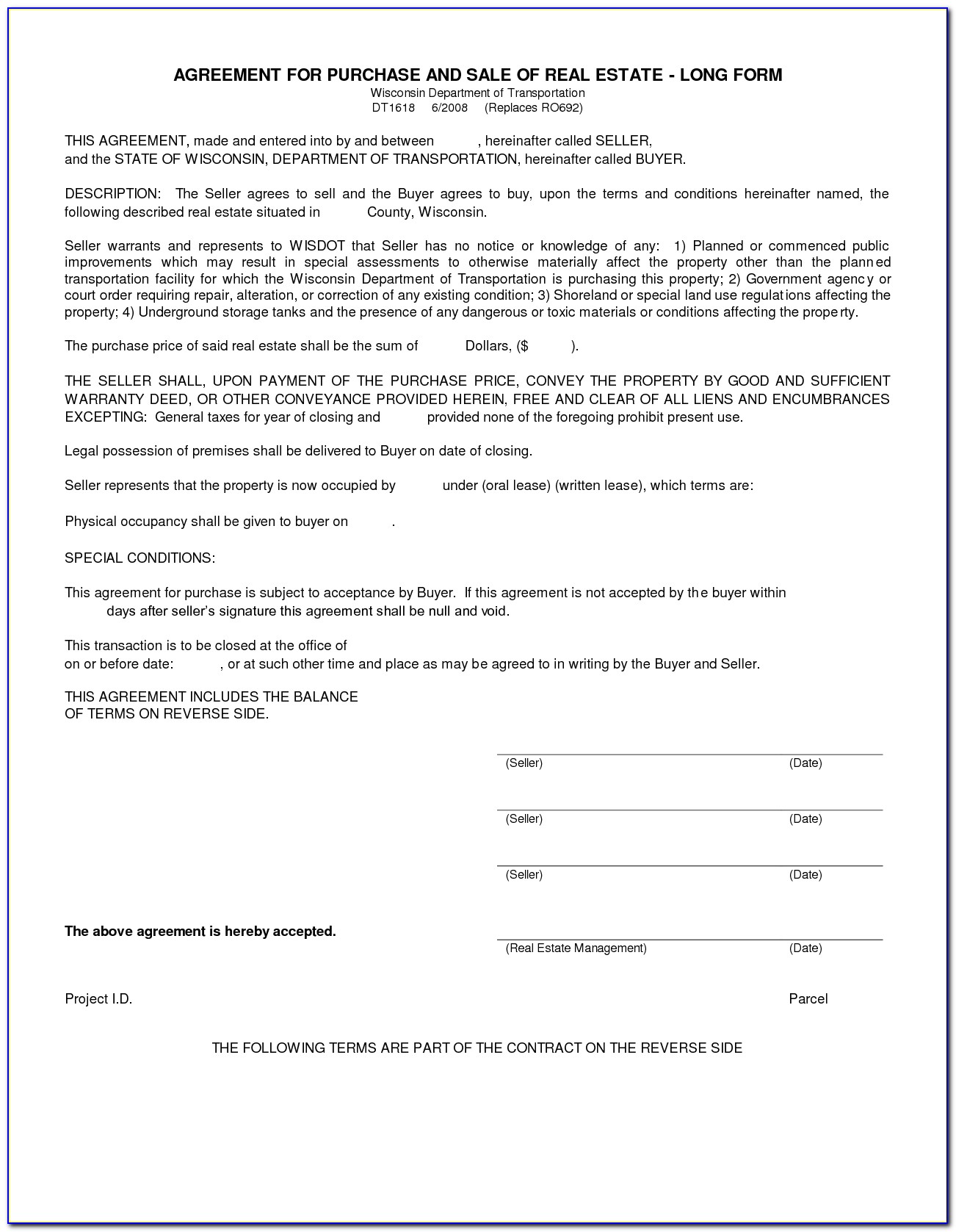 Blank Purchase Agreement Form Michigan