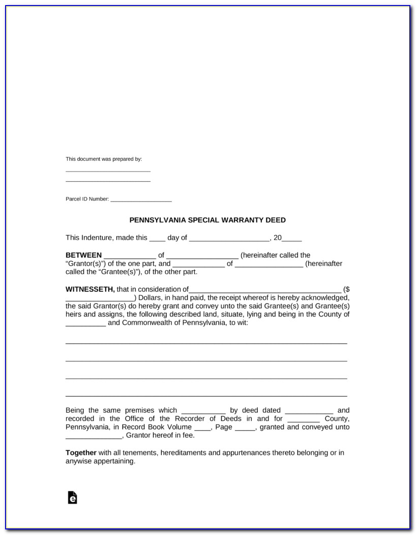 Blank Quit Claim Deed Form Pa