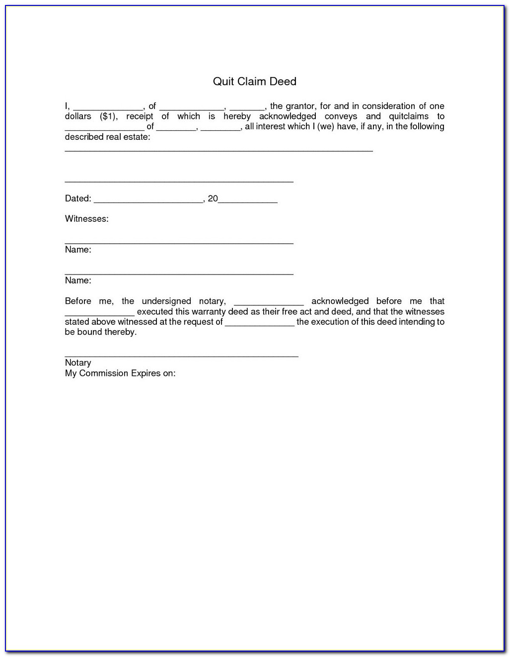 Blank Quit Claim Deed Form Texas