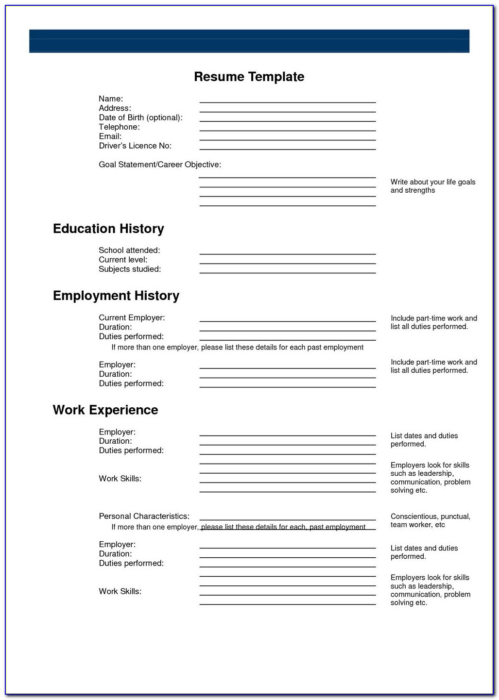 Blank Resume Form Download