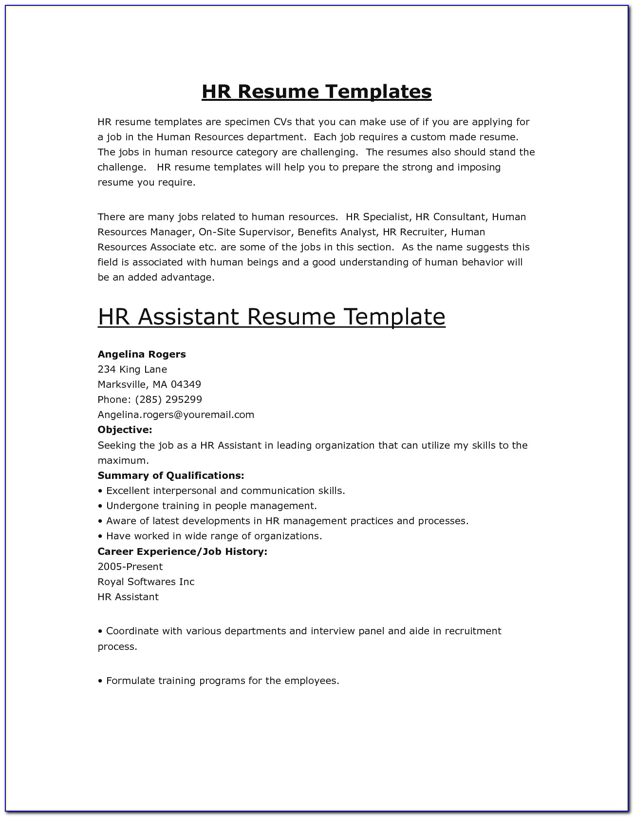 Sample Hr Assistant Resume Human Resources Assistant Resume Sample Human Resources