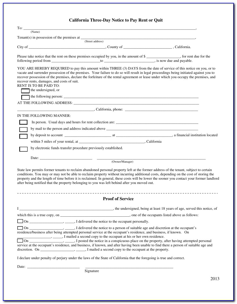 California 3 Day Eviction Notice Form Pdf