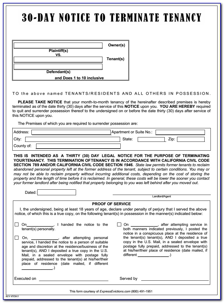 California 30 Day Eviction Notice Form