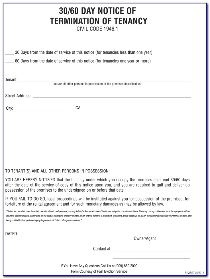 California 60 Day Eviction Notice Form