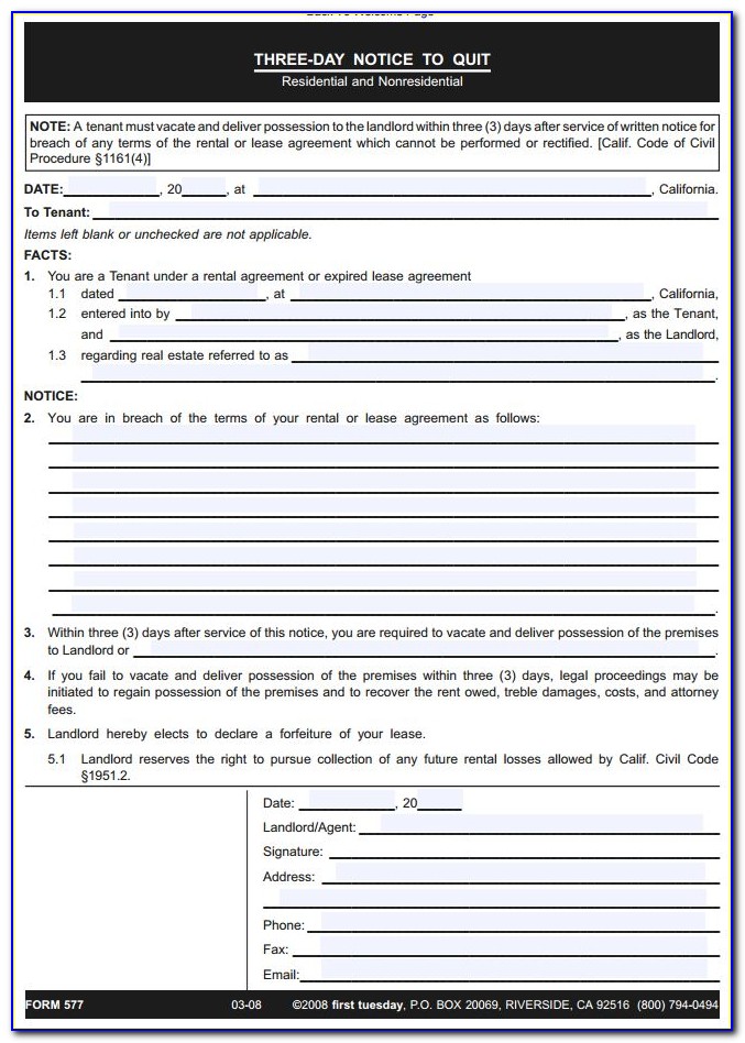 California Eviction Notice Form Free