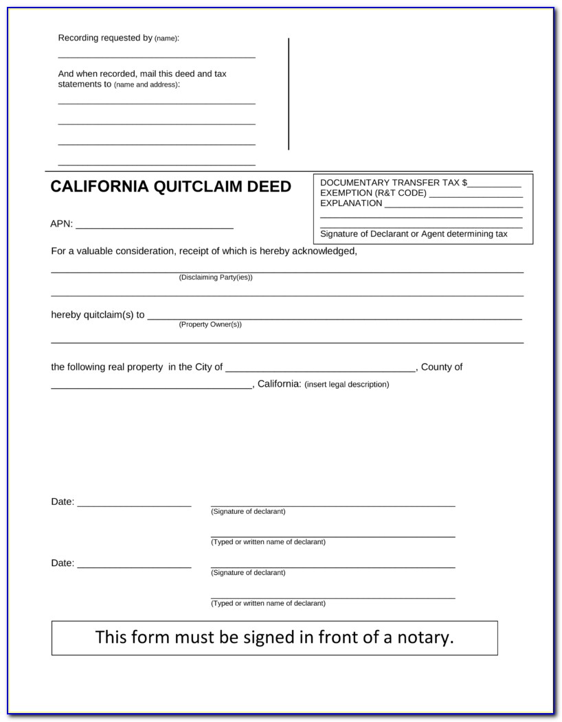 California Quit Claim Deed Form Fillable
