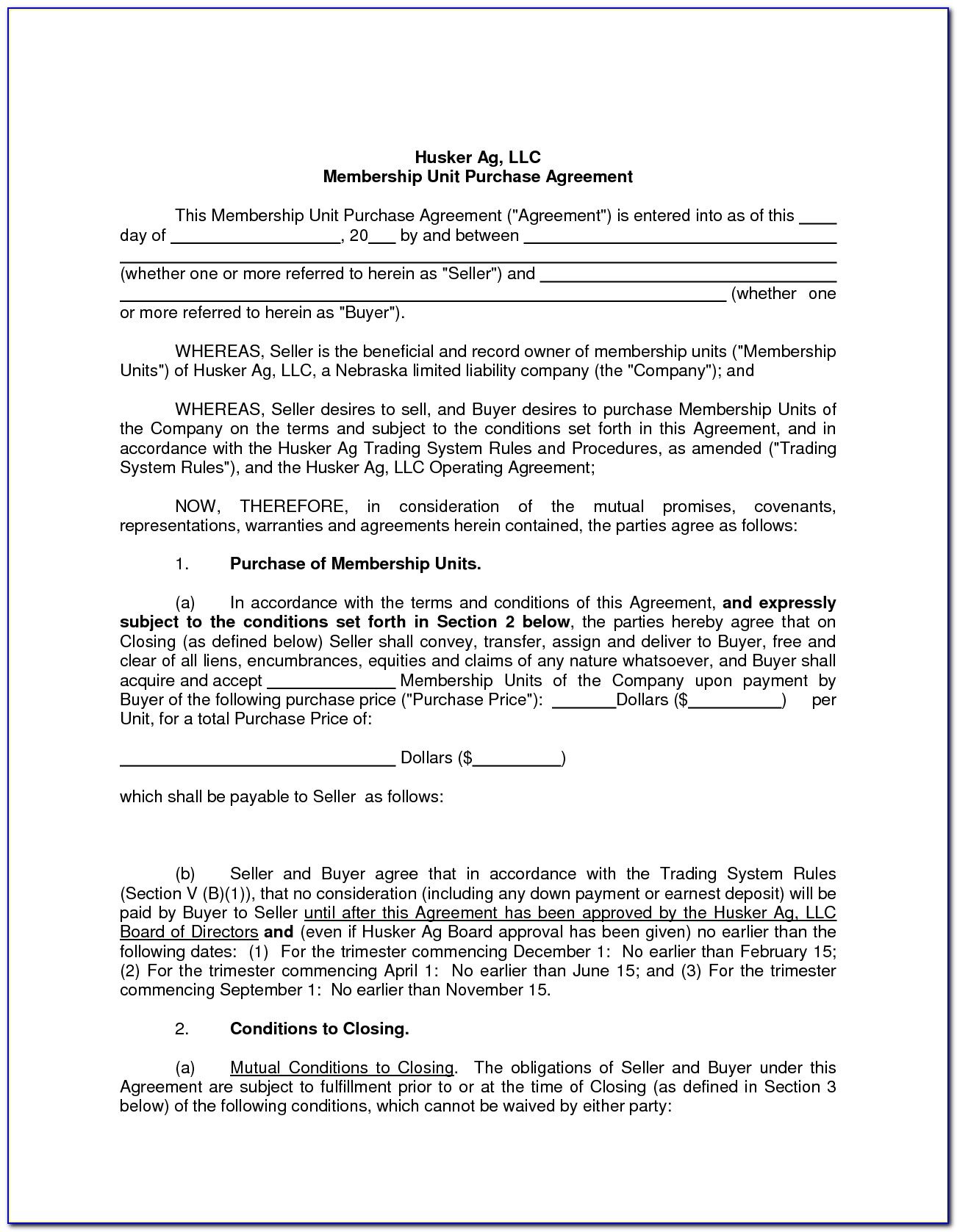 California Residential Purchase Agreement Blank Form