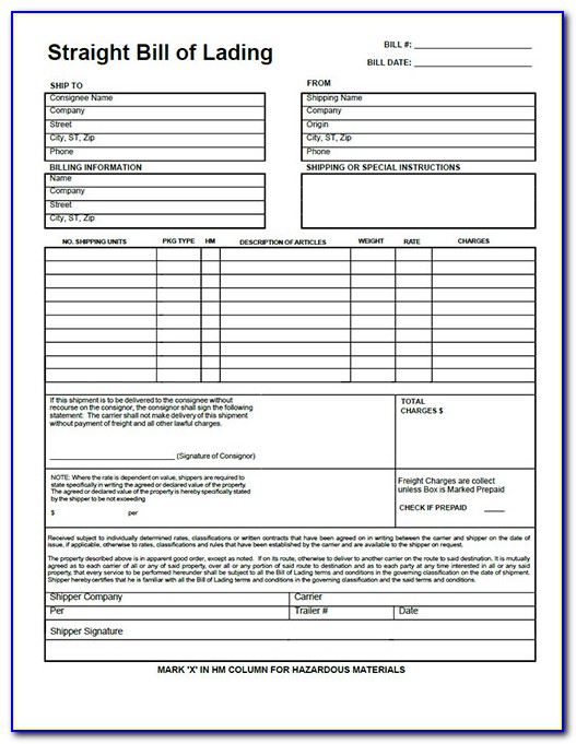 Carbonless Bill Of Lading Forms