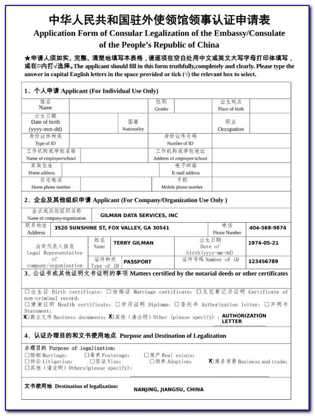 Chinese Visa Application Form 2018