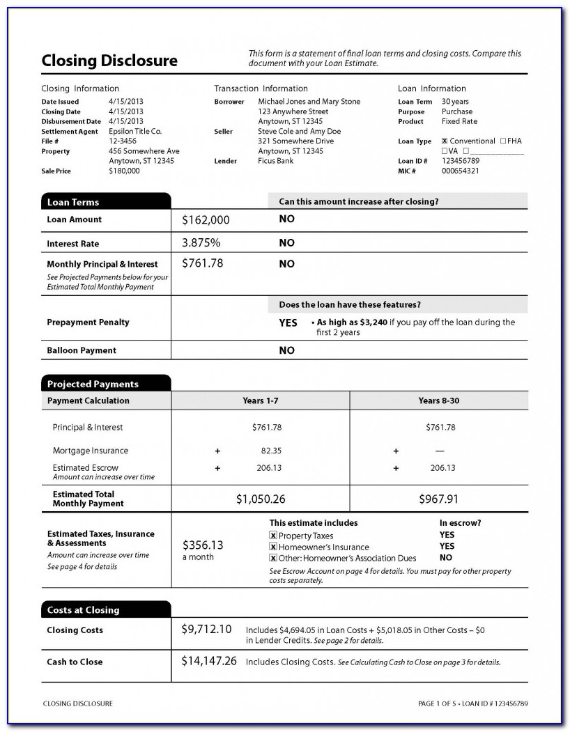 Closing Disclosure Form Fillable Free