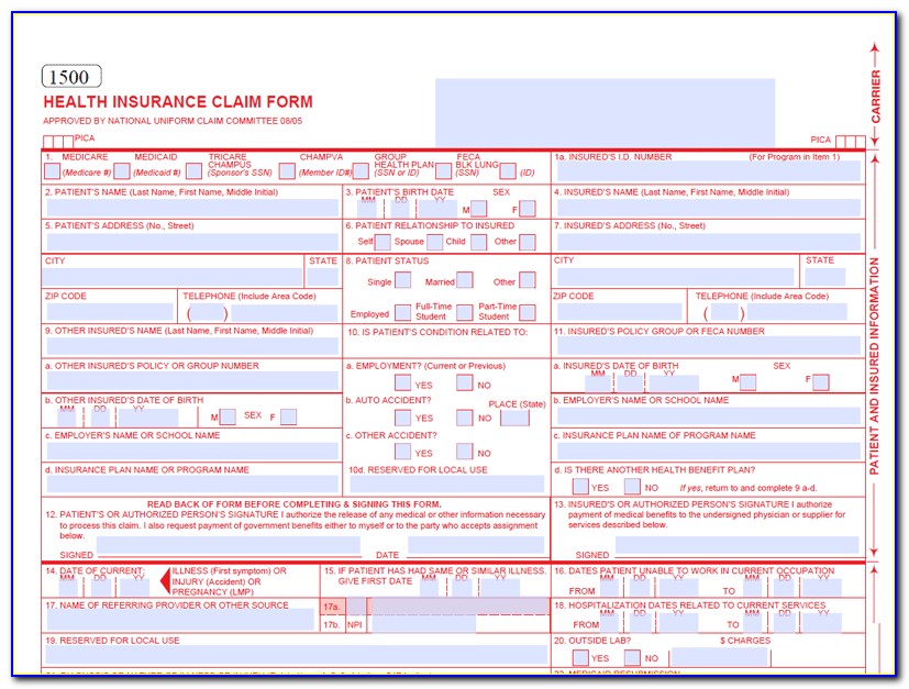 Cms 1500 Claim Form Fillable Free