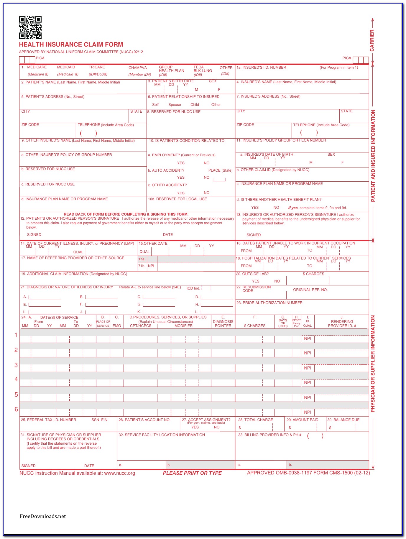 Cms 1500 Claim Form Free Download