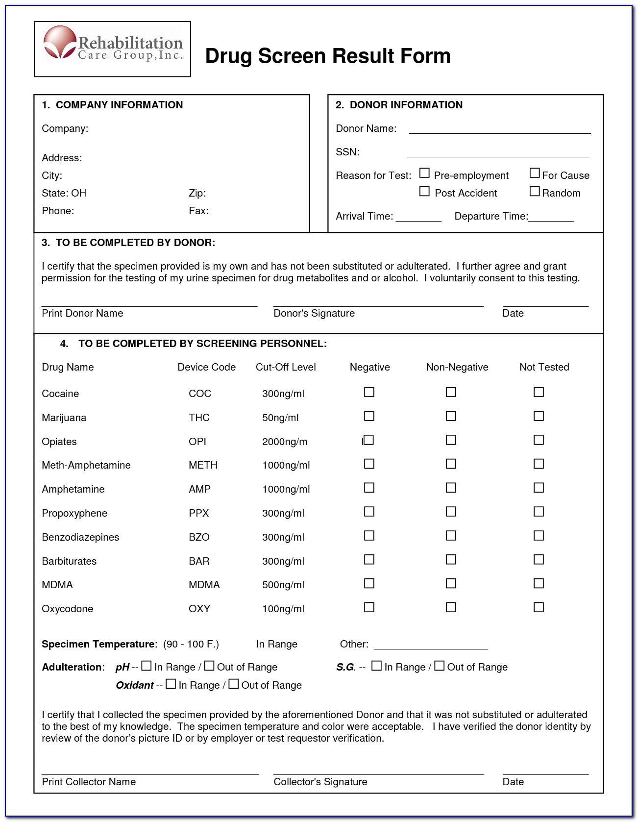 9 Drug Test Results Form Template, Drug Screen Form Template Free With Regard To Drug Test Results Form Template