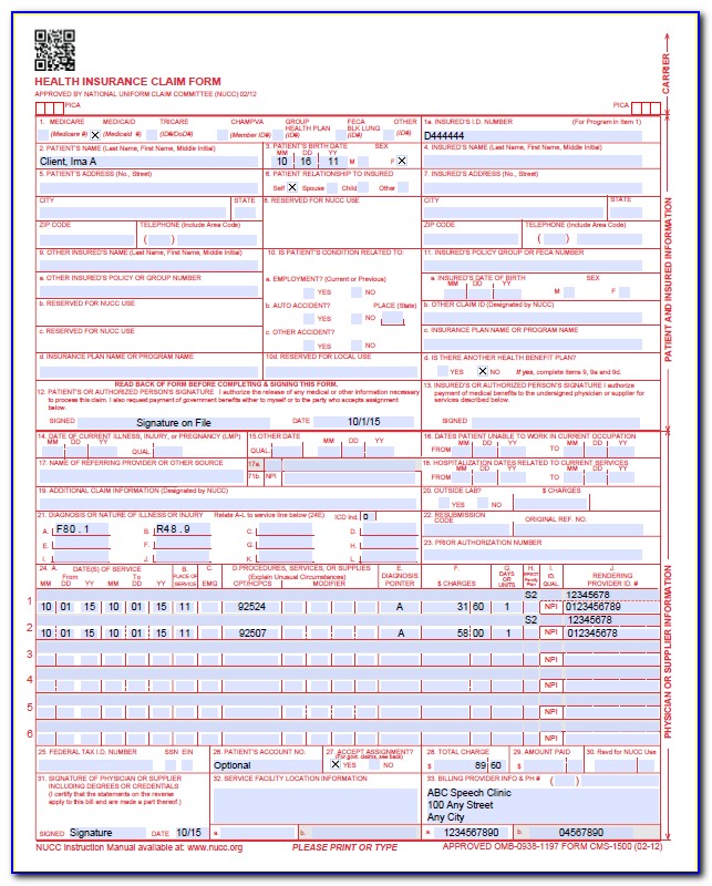 Cms 1500 Claim Form Instructions 2016