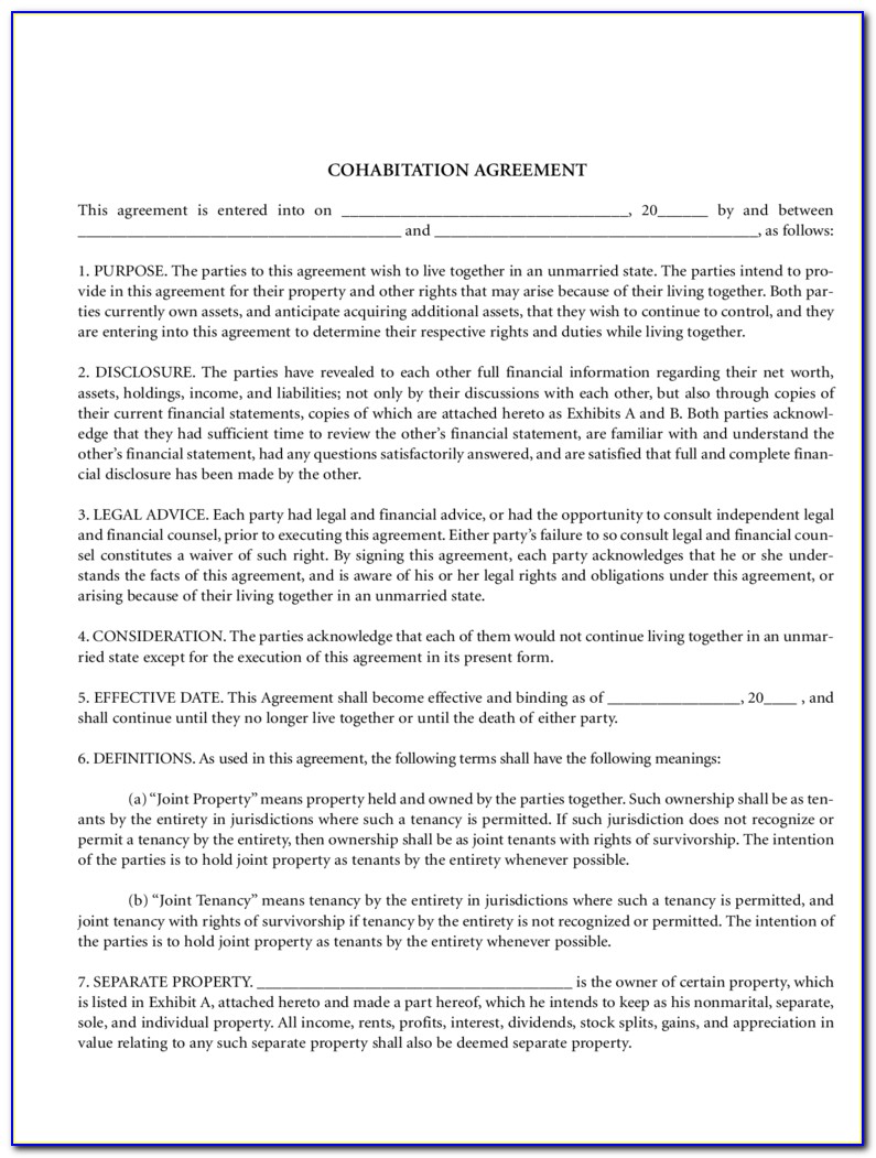 Cohabitation Agreement Form Colorado