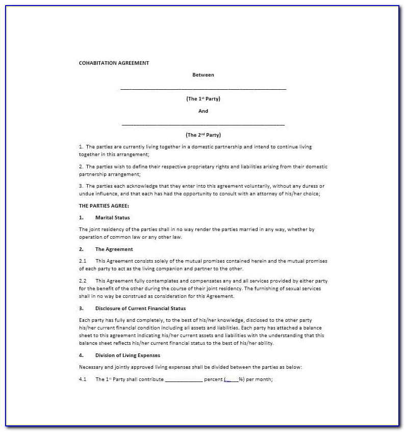 Cohabitation Agreement Forms Free Download