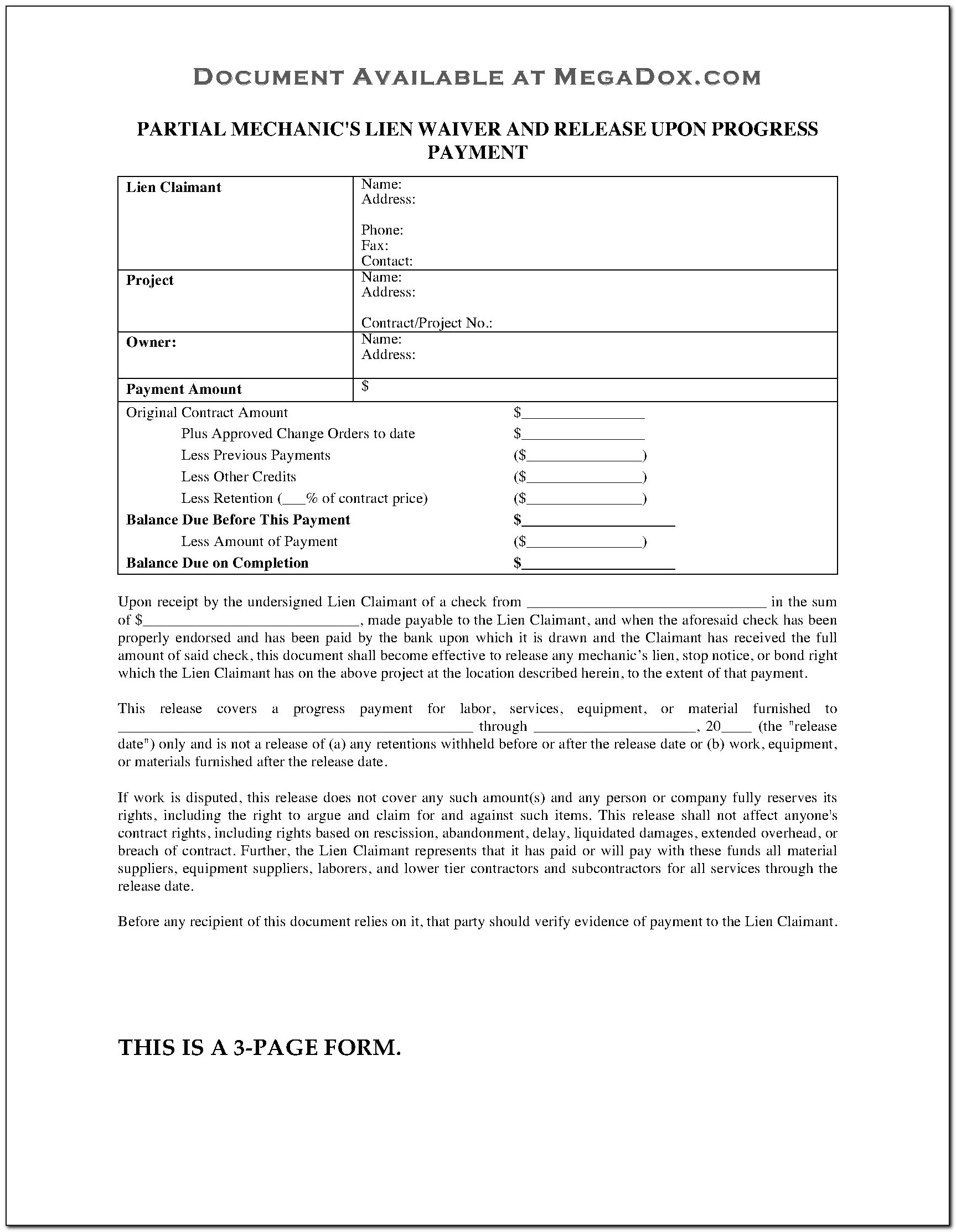 Conditional Lien Waiver Form Ohio