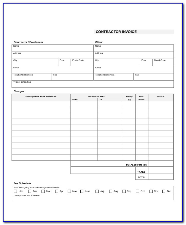 Contractor Invoice Template Nz
