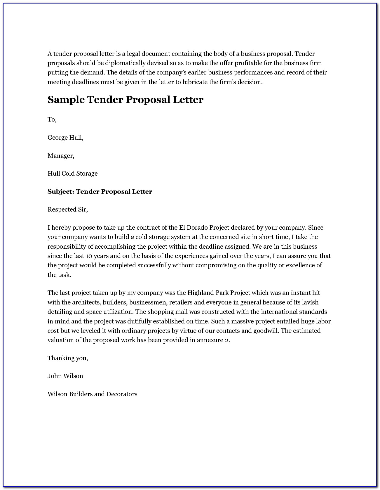 Covering Letter For Tender Proposal