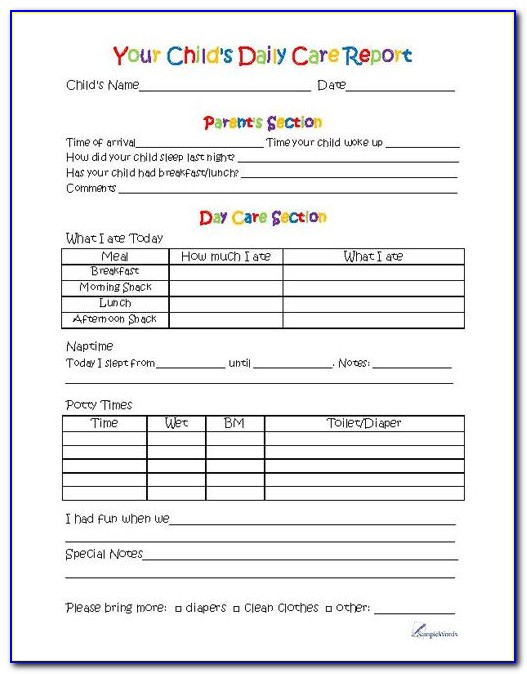 Daycare Forms For Parents To Fill Out