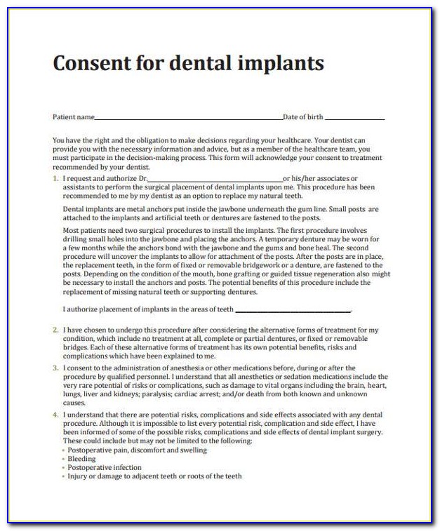 Dental Implant Consent Form Uk