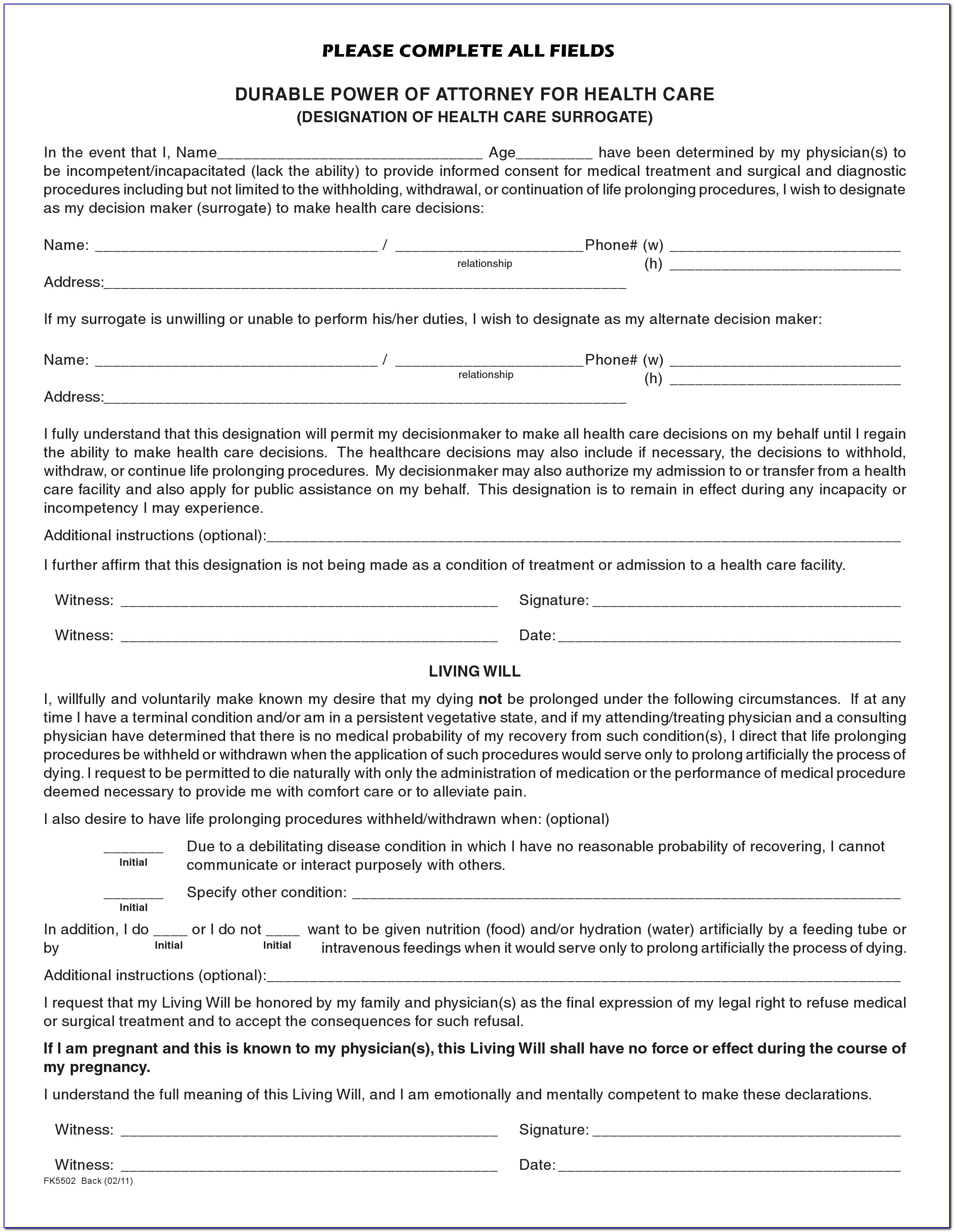 Durable Power Of Attorney Form Florida Free Download