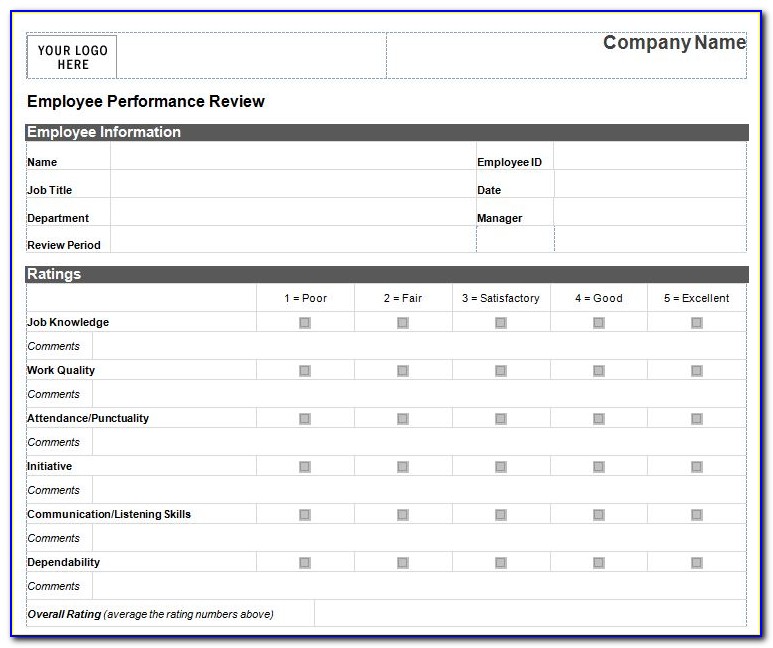 Employee Performance Evaluation Form Excel