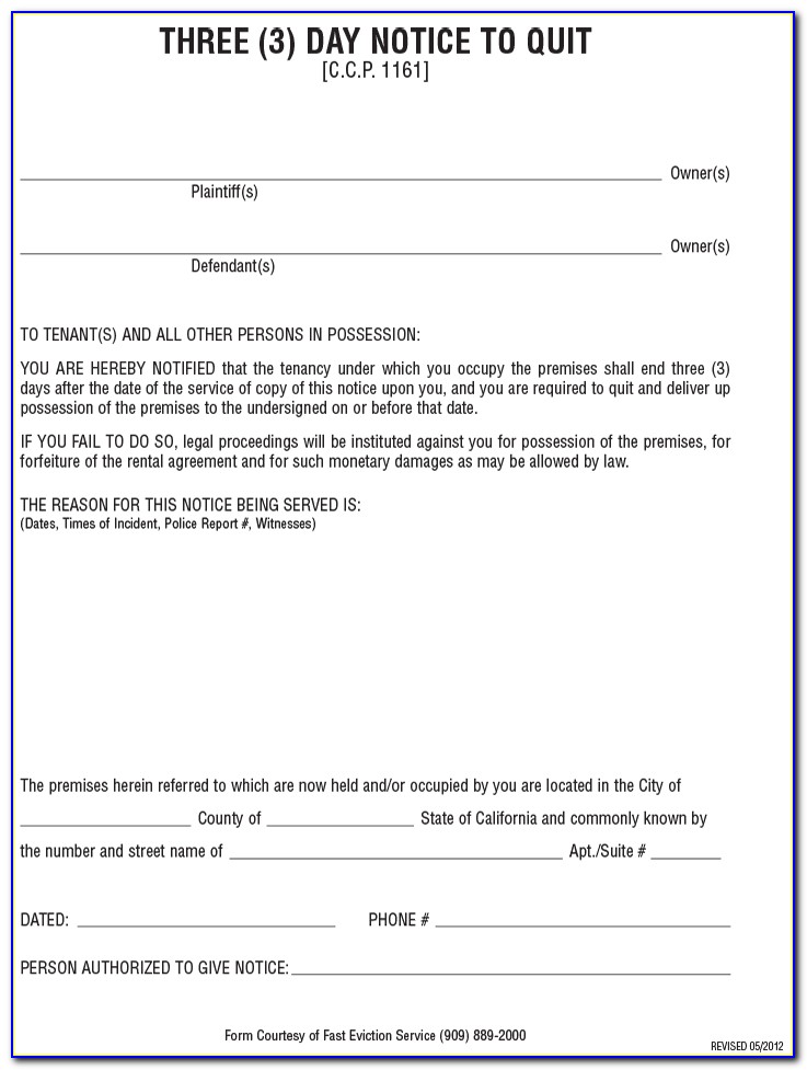 Eviction Notice Form California Free
