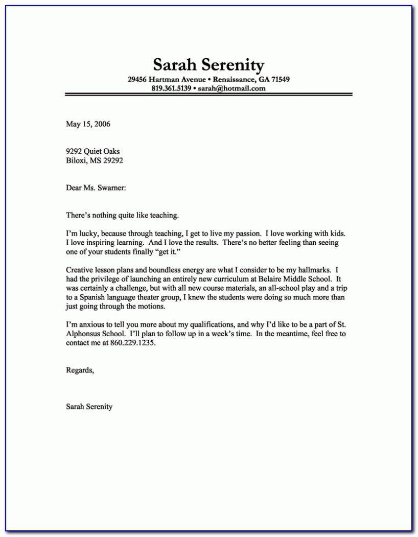 Examples Of Cover Letter For Resumes