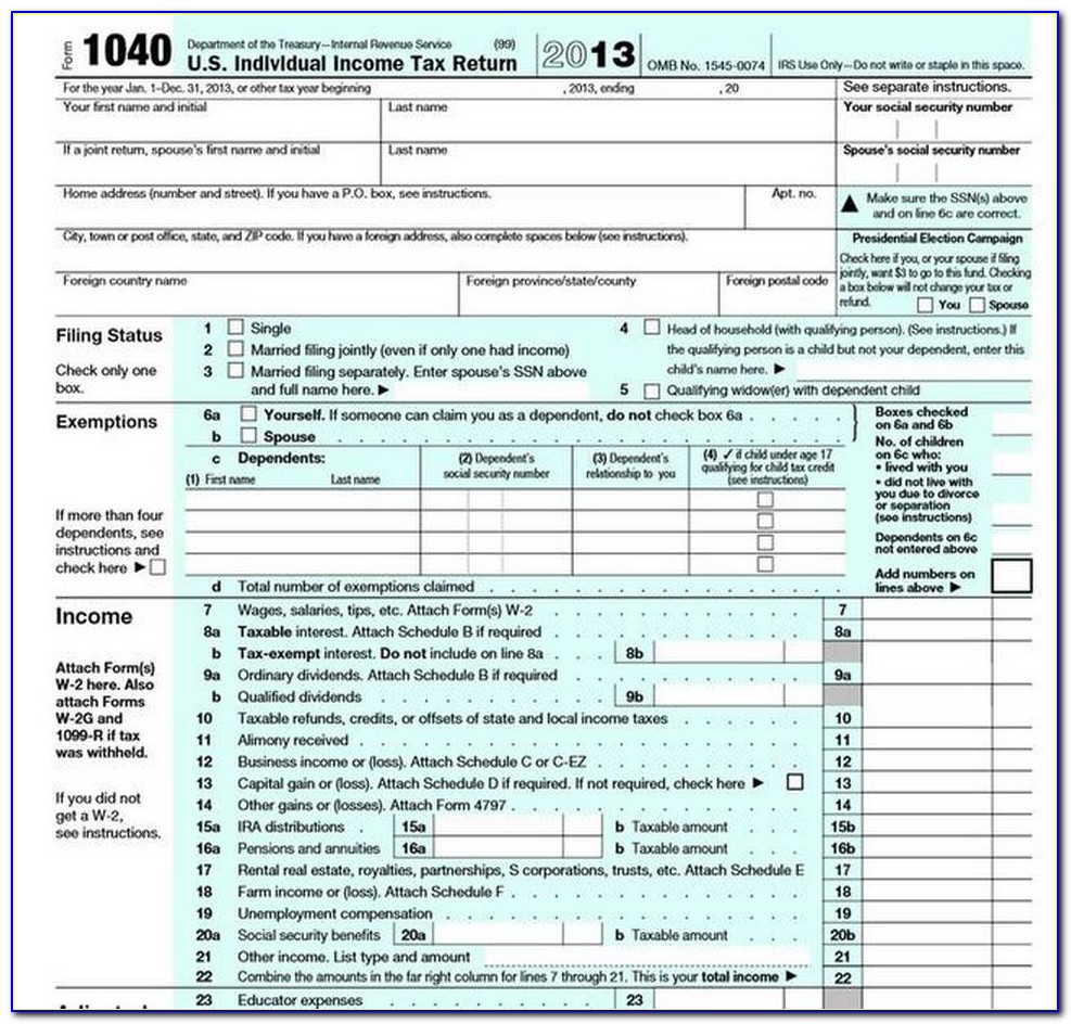 Federal Income Tax Forms 1040a Instructions
