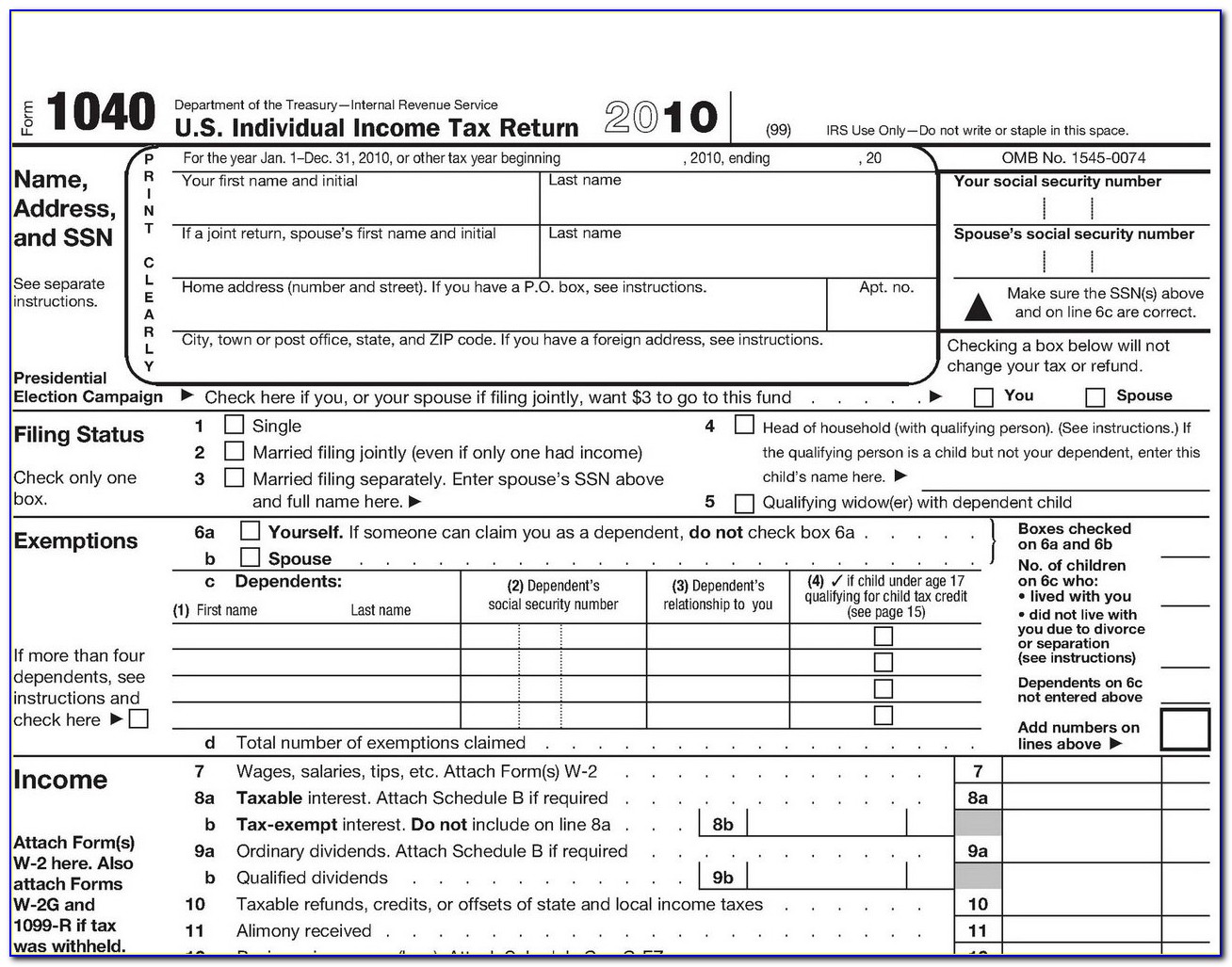 Federal Income Tax Forms 1040ez