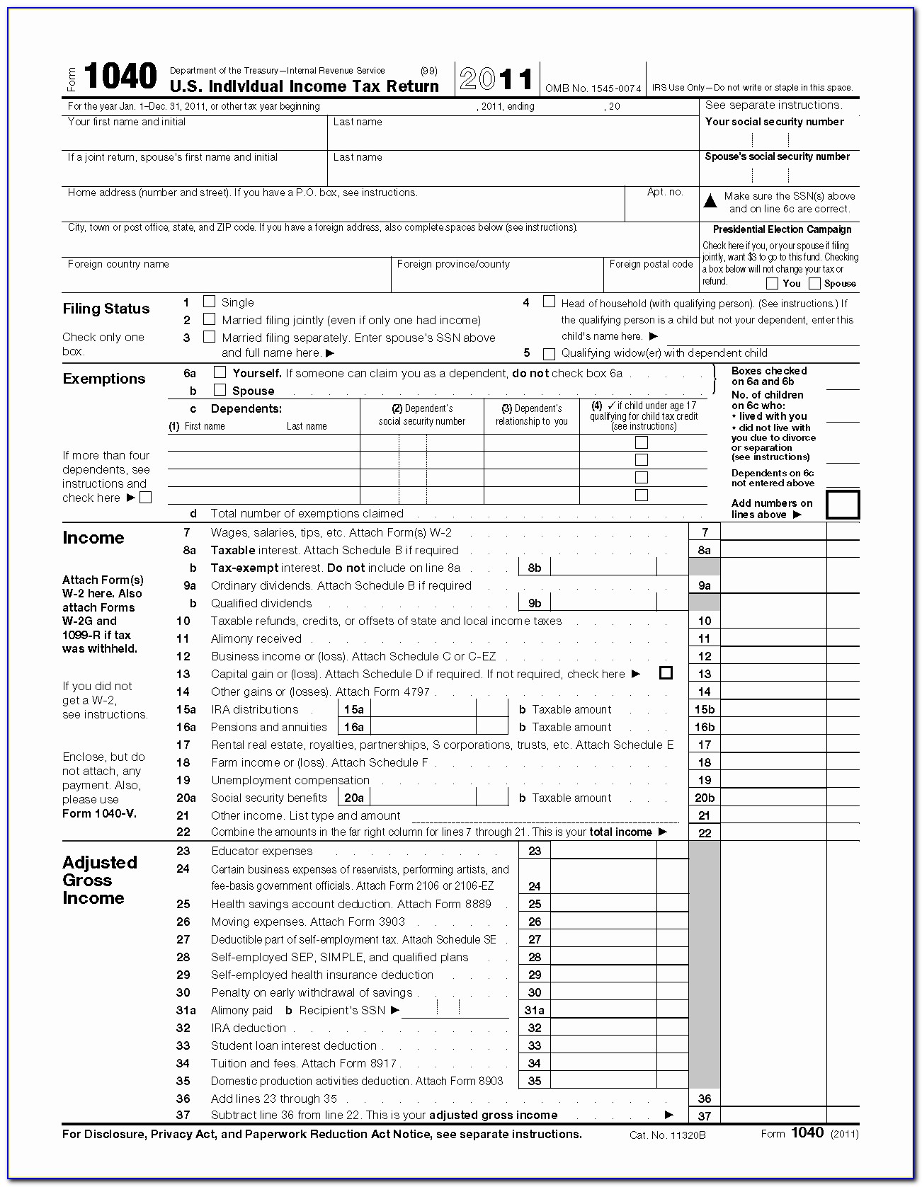 Fillable 1040 Form 2011