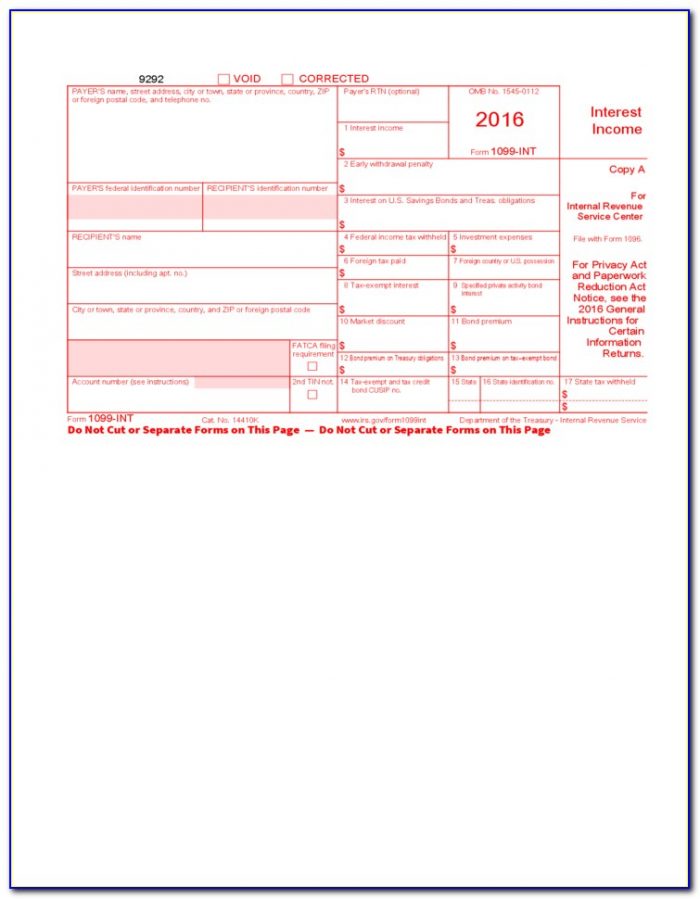 Fillable 1099 Int Form 2016