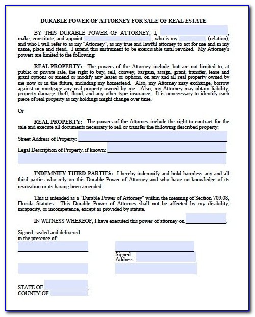 Florida Durable Power Of Attorney Form Word