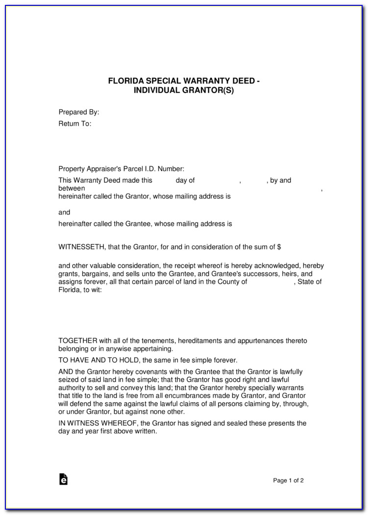 Florida Special Warranty Deed Form