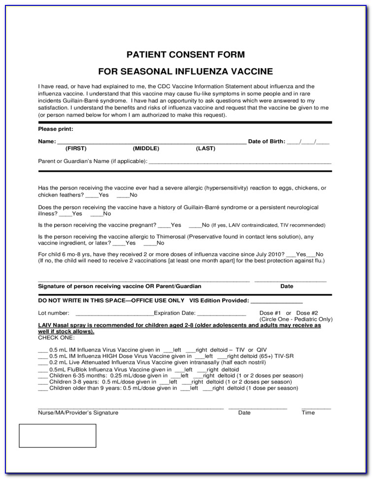 Flu Vaccine Consent Form Cdc