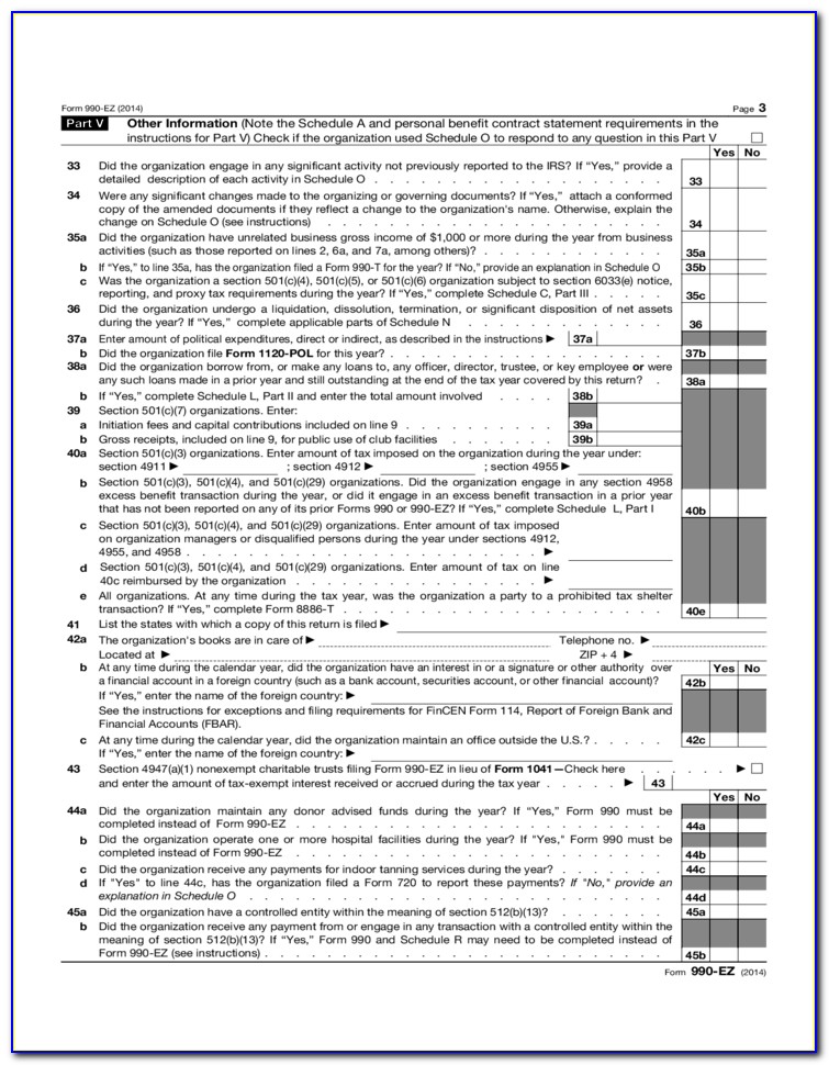 Form 990 Ez 2014 Schedule A